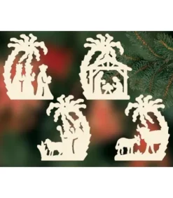 4 Crèches De Noël Sous Un Palmier A Suspendre Au Sapin - Set N° 23