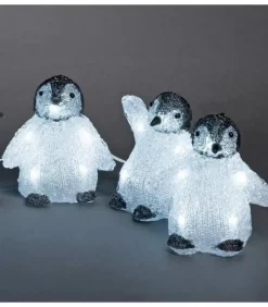 Bebes Pingouins Lumineux Led En Acrylique, 12,5 Cm