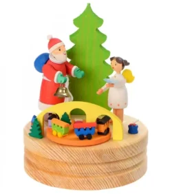 Boite A Musique En Bois, Père Noël Et Ange Blanc