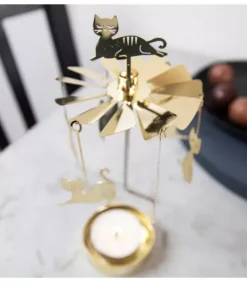 Bougeoir Carrousel Famille Chats Dores