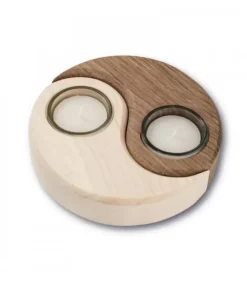 Bougeoir En Bois A 2 Bougies Yin-Yang