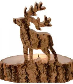 Bougeoir En Bois Brame Du Cerf, 13 Cm