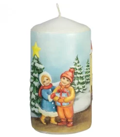 Bougie Décorative De Noël, Motif Vintage Enfant Et Village