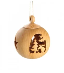 Boule De Noël En Bois, Motif Elan, 6 Cm