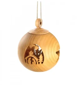 Boule De Noël En Bois, Motif Crèche, 6 Cm