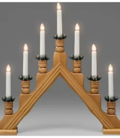 Chandelier 7 Bougies Electriques En Bois De Chene