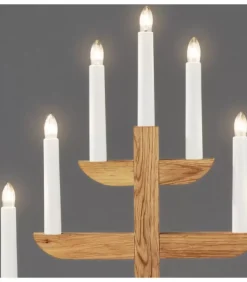 Chandelier 7 Branches En Bois De Chene Huile, 46 Cm