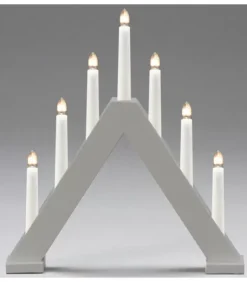 Chandelier En Bois Scandinave, Laque Gris Mat, 7 Ampoules