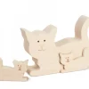 Chat En Bois Avec Deux Chatons, 8,5 Cm