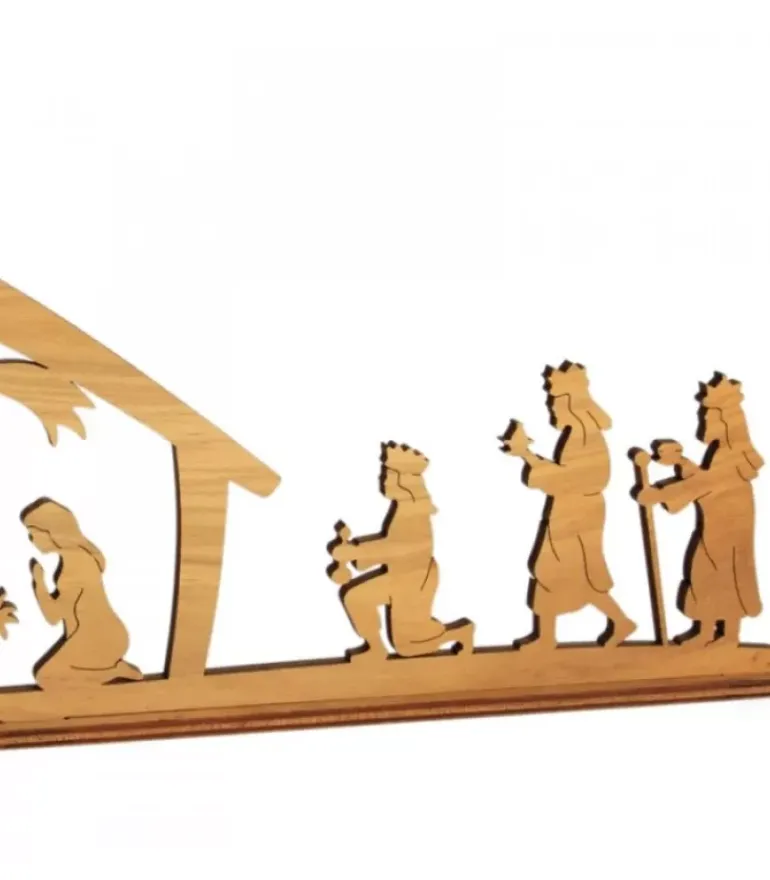 Crèche De Noël Diorama En Bois D'Olivier, 8 Cm