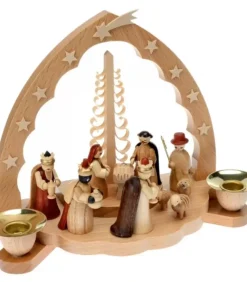 Crèche De Noël En Bois Avec Bougeoir 18 Cm