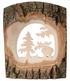 Déco Bois En Ecorce, Motif Elan Dans La Foret, 18 Cm