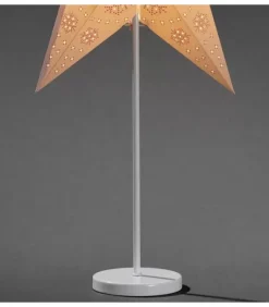 Etoile Lumineuse Electrique 5 Branches En Papier, Blanche, Sur Pied Blanc, 46 Cm