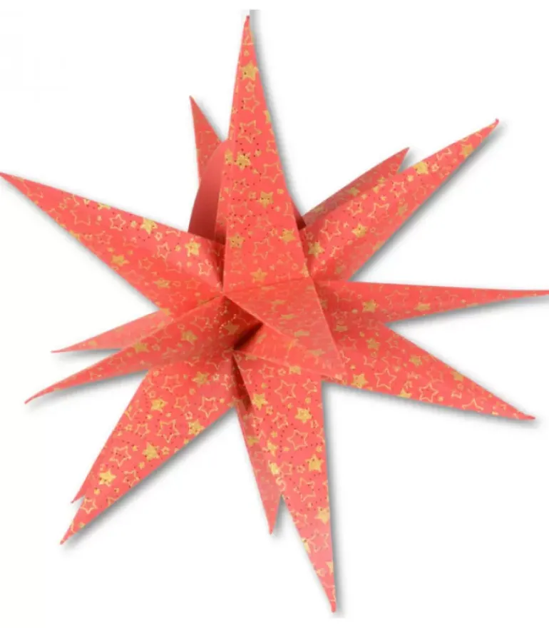 Etoile Lumineuse Rouge En Papier 3D, A Suspendre, 45 Cm