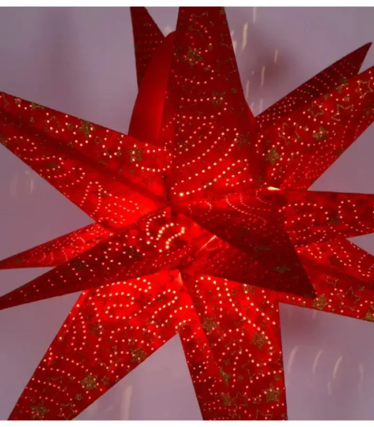 Etoile Lumineuse Rouge En Papier 3D, A Suspendre, 45 Cm