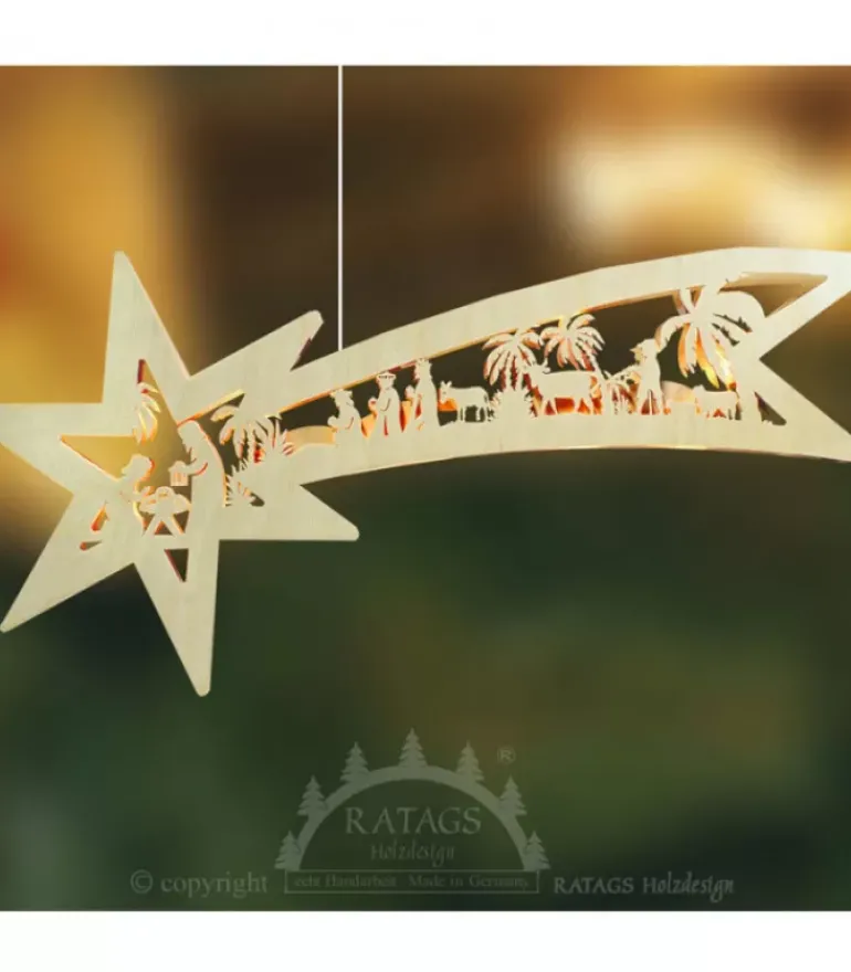 Grande Etoile Lumineuse En Bois A Suspendre