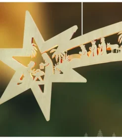 Grande Etoile Lumineuse En Bois A Suspendre