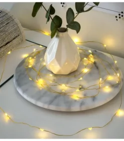 Guirlande Led A Pile, 20 Diodes Ambrees, Fil Laiton