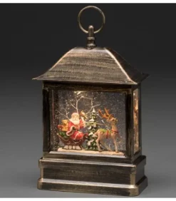 Lanterne À Neige A Led Avec Père Noël Dans Son Traineau, 25 Cm