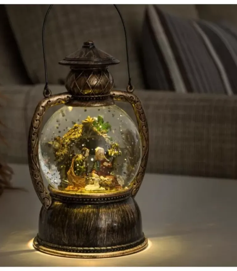 Lanterne À Neige, Crèche De Noël, 20 Cm