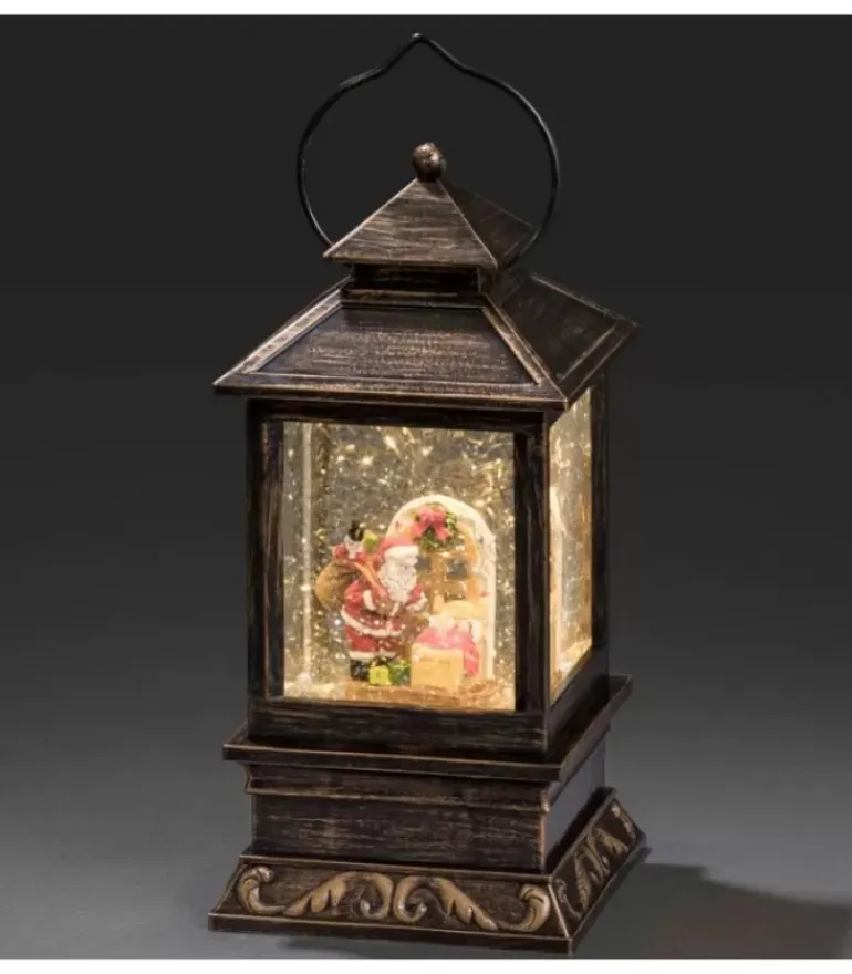 Lanterne De Noël À Neige A Led Avec Père Noël Et Enfants, 22 Cm