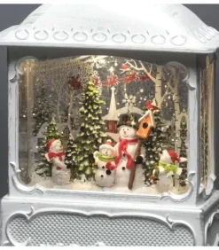 Lanterne De Noël Blanche, 4 Bonshommes De Neige Avec Oiseaux