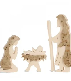 Marie, Joseph Et Enfant Jesus En Ecorce De Bois, 10 Cm