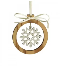 Pendentif En Bois D'Olivier Motif Cristal De Neige N°3