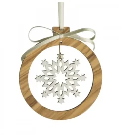 Pendentif En Bois D'Olivier 7Cm, Motif Cristal De Neige N°2