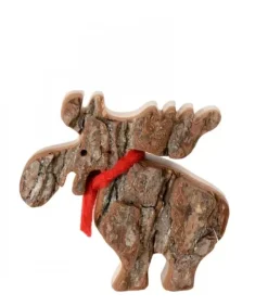 Petit Elan En Bois Avec Noeud Rouge 8 Cm