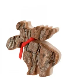 Petit Elan En Bois Avec Noeud Rouge 8 Cm