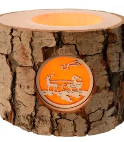 Photophore En Bois, 1 Motif Père Noël Et Traineau