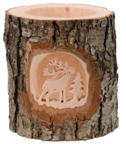 Photophore En Bois Cisele, Cerf En Foret