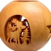 Photophore En Bois Forme Spherique, Motif Cerf En Foret