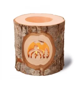 Photophore En Bois, Motifs Ciseles, Crèche De Noël Et Etoile Filante