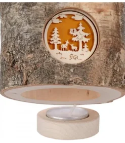 Photophore En Rondin De Bois, 1 Motif Animaux De La Foret