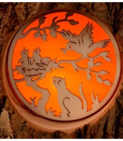 Photophore En Rondin De Bois, Avec 3 Motifs, Ecureuil, Chat Et Oiseaux