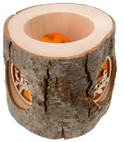 Photophore Rondin De Bois, Avec 3 Motifs Crèche, Père Noël Et Bougies