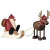 Père Noël En Bois Sur Luge Et Renne