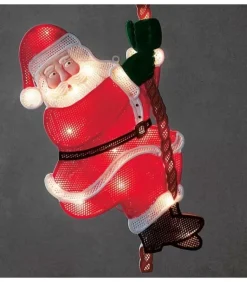 Père Noël Lumineux Grimpeur Sur Une Corde