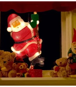 Père Noël Lumineux Grimpeur Sur Une Corde