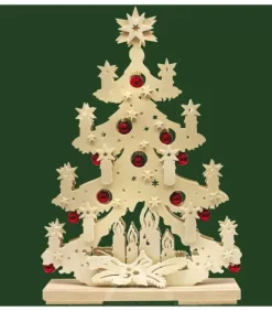 Sapin De Noël Lumineux A Led En Bois Avec Boules De Noël Rouges