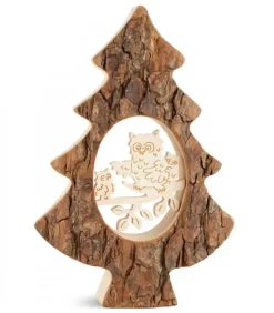 Sapin En Bois Avec Chouette Ciselee, 18,5 Cm