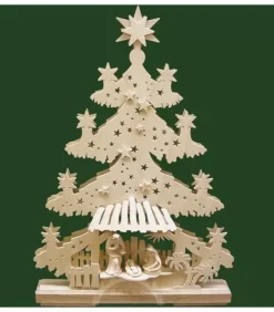 Sapin Lumineux Led En Bois Avec Crèche De Noël Et Personnages Ciceles