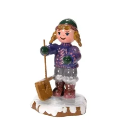 Village De Noël Miniature, Fillette Et Pelle À Neige
